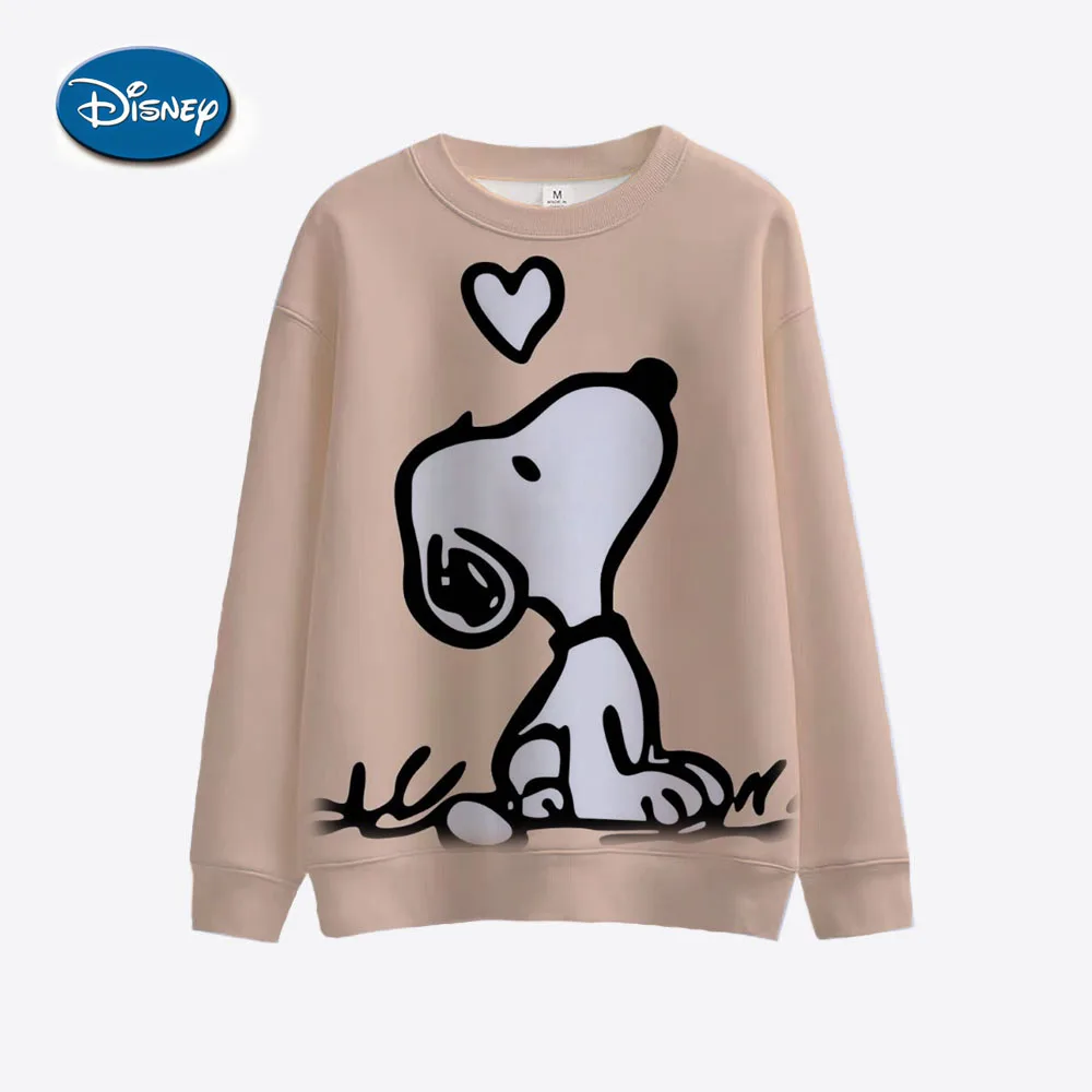 2024 New Cartoon Disney Cute Snoopy print Ladies Sweatshirt Crew Neck Loose Pullover Autumn Fun Print Long Sleeve Top