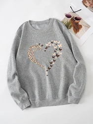 Women's Print Thermal Lined Crew Neck Loose Pullover Long Sleeve Plus Velvet Sweatshirt