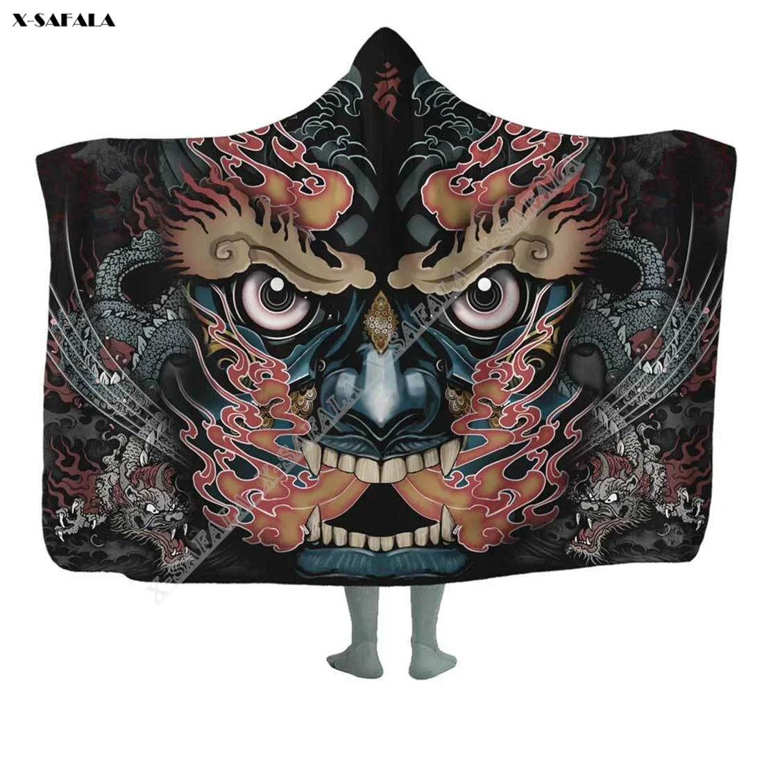 Skull Dragon Japan Samurai 3D Printed Overcoat Hooded Blanket Coat Fleece Velvet Men Women Cloak Samurai Thick Warm Windproof