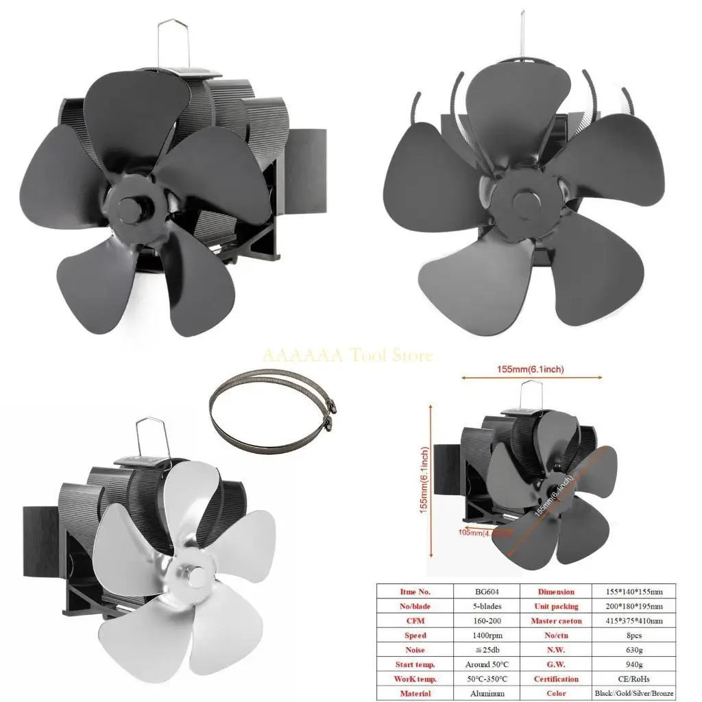 مروحة موقد صديقة للبيئة A2BE على مدخنة لسجل الخشب لموقد الموقد الهادئ BG604