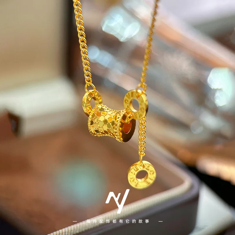 

Золотое колье 9999 пробы (24K) с ЧПУ-обработкой, узкое, в новом китайском стиле, для женщин, с кольцом-пасспортютом