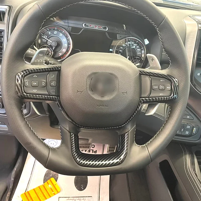 ABS Carbon Grain Steering Wheel Frame Overlay Cover Decorate Trim for Dodge Ram 1500 TRX 2021 2022 2023Car Accessories
