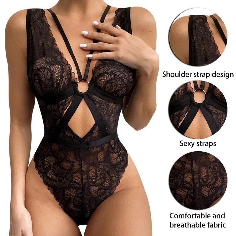 Sexy Bodysuit Women Lace Overalls Transparent Body Porno Mesh Bodysuit Lingerie Lace Hot Sex Costume Women See-through Babydoll