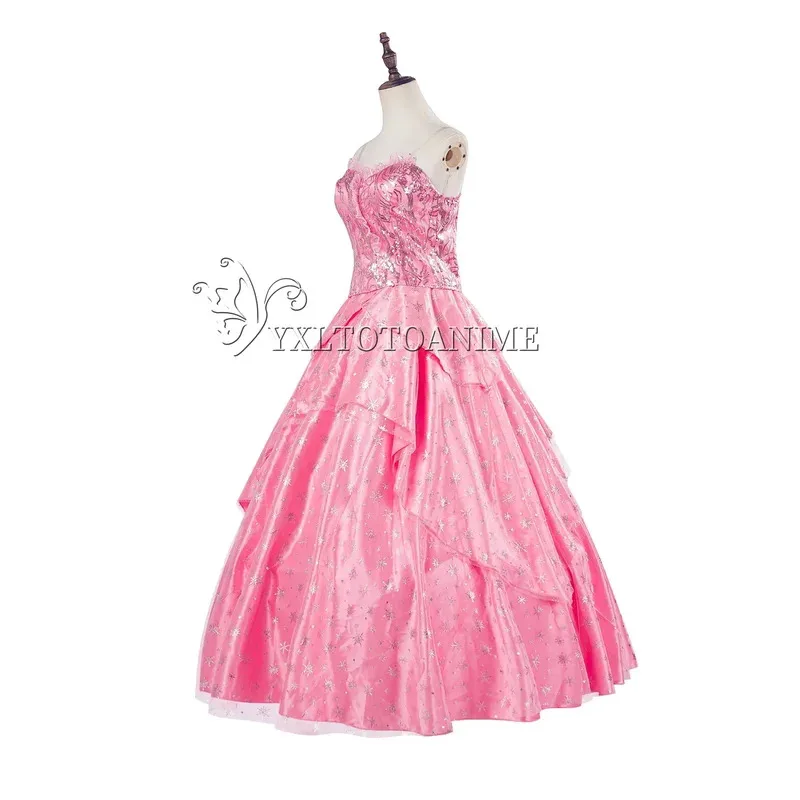 أزياء شريرة غليندا التأثيرية تمويه المرأة فستان وردي Farthingale هالوين كرنفال ملابس الحفلات البدلة FilmStyle