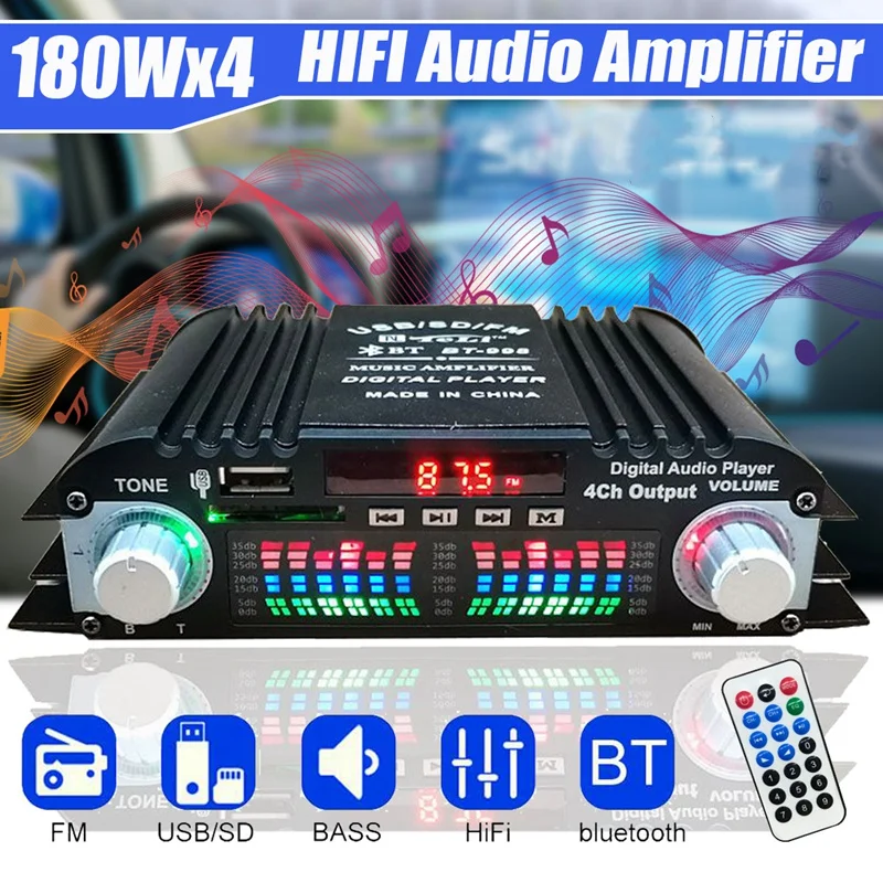 BT-998 HIFI Digital Audio Amplifier LCD Display ClassD Power Amplificador Bluetooth Radio Car Home Speaker FM USB SD-ELEC view 5
