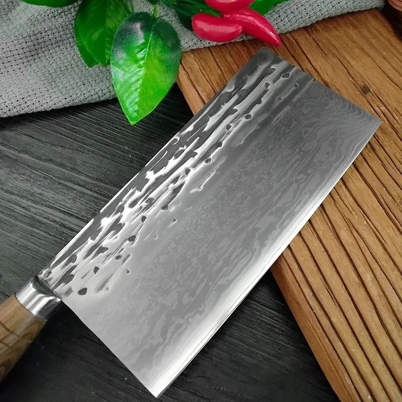 Damascus Steel Butcher Knife Heavy Forged Kitchen Bone Chopping Knife Wood Handle Cleaver Meat Chef Cook Slicer Knife