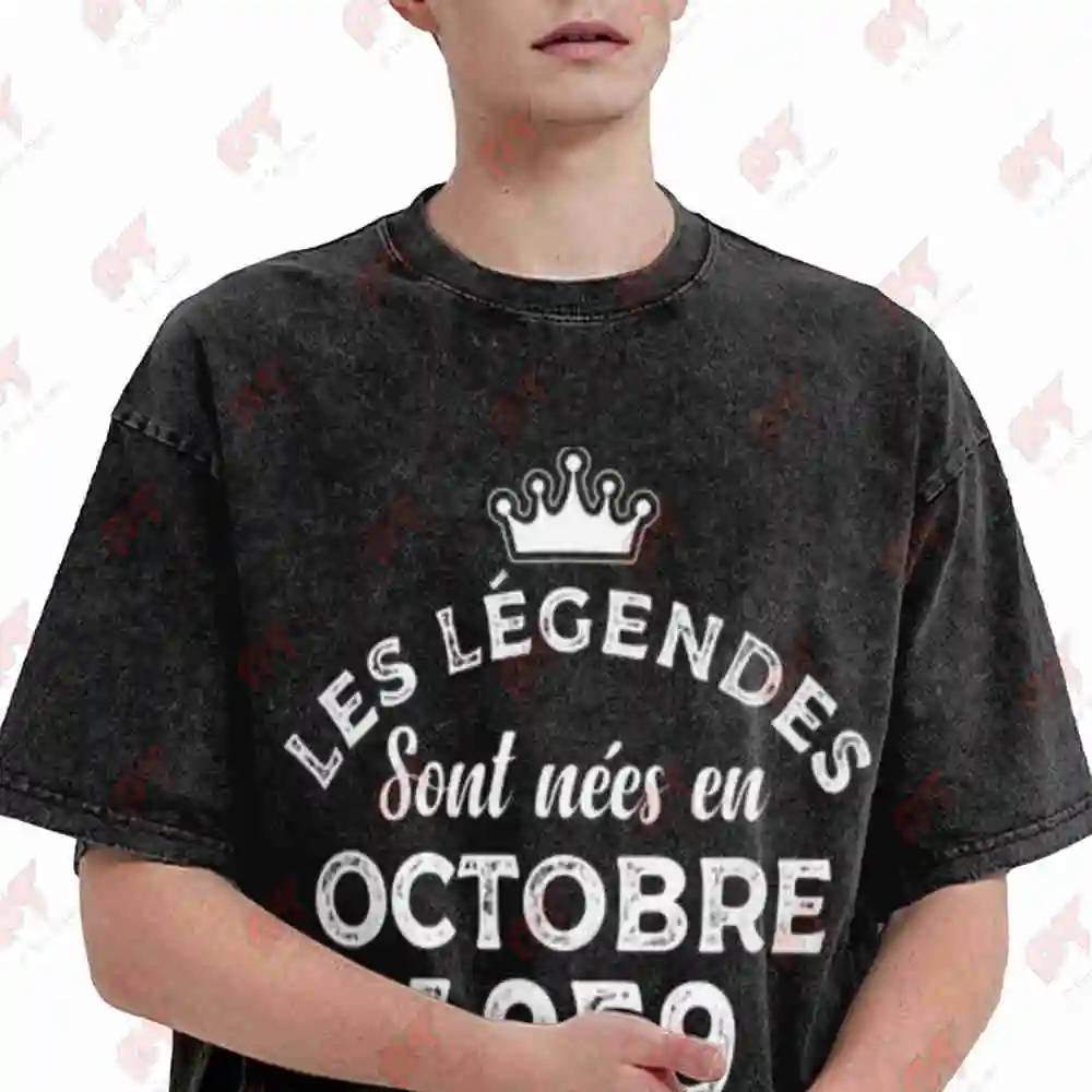 Legends Were Born In October 1959 Vintage Washed Tee Pure Cotton T-Shirt