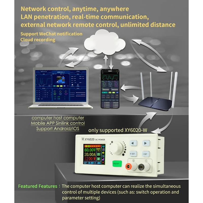 XY6020-W 조정 가능한 DC 전원 공급 장치, 스텝 다운 전압 조정기, 스위치 벅 컨버터, 실험실 벤치용, 1200W, 60V, 20A