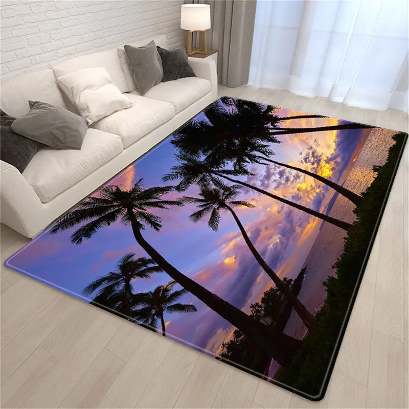 Palm Tree Sea Beach Printing Carpet Living Room Sofa Table Decor Rug Bedroom Bedside Rug Kitchen Bathroom Non-Slip Floor Mat