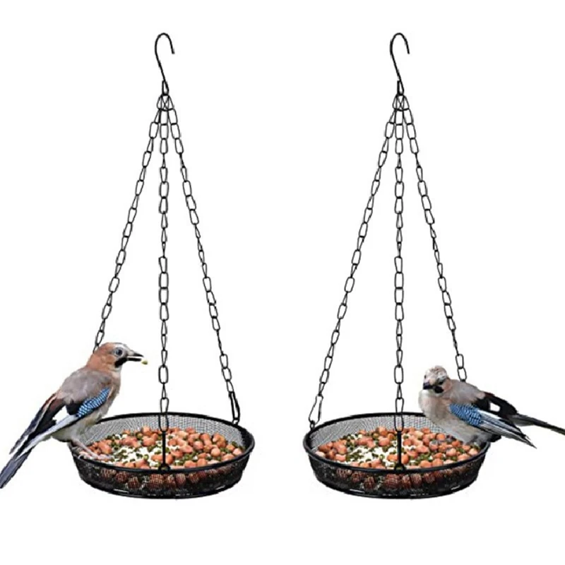 Hanging Bird Feeder Garden Yard Outside Bird Feeding Tray Metal Mesh Platform Iron Wire Bowl for Birds Cardinal Chickadee