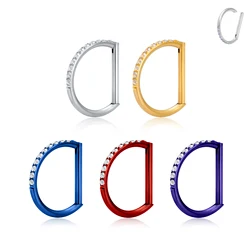 G23 Titanium D Word Nose Ring Inset Zircon Opening Septum Ring Punk Tragus Piercing Jewelry Earrings For Men And Women