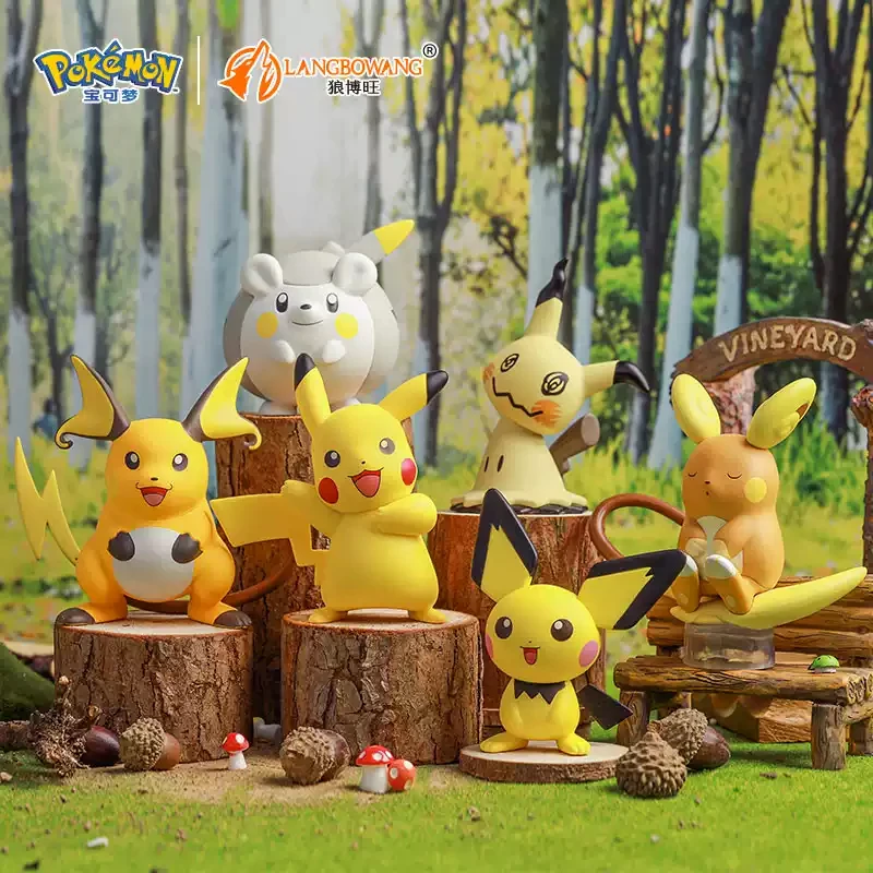 In Stock Original Genuine Langbowang Toys Pokemon Pikachu Anime Table Car Decoration Model Toys Mini Figures Gifts for Kids Fans