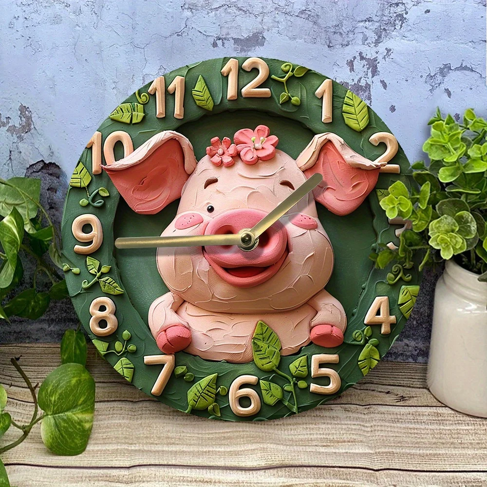 DIY Pig-Themed Silent Wall Clock Kit with High,Definition 2D Effects– Craft Set for Home Decor,Pet Enthusiasts, Autumn Ambiance