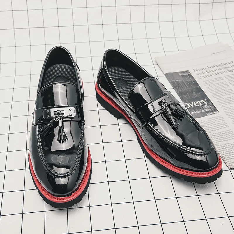 

New Patent Leather Loafers Mens Slip On Business Casual Shoes Mirror Mens Leather Shoes Groom Men's Dress Shoes Large Size 38-48