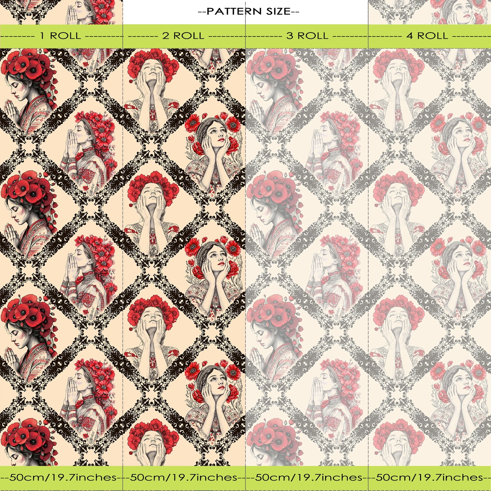 ورق حائط بوهيمي فريد من نوعه، ورق حائط قابل للتقشير واللصق للفنون الثقافية للغرفة الفاخرة، عناصر تزيين الحائط الأزهار الغريبة، 50 سم * 300 سم #6