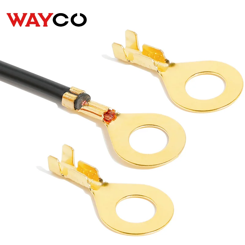 100PCS Ring Crimp Terminal Lugs Elektrische Draht Kabel Anschlüsse Gold Messing M3 M4 M5 M6 M8 M10 O-schuh Typ Stecker für Spleiß Schraube – Detail 6
