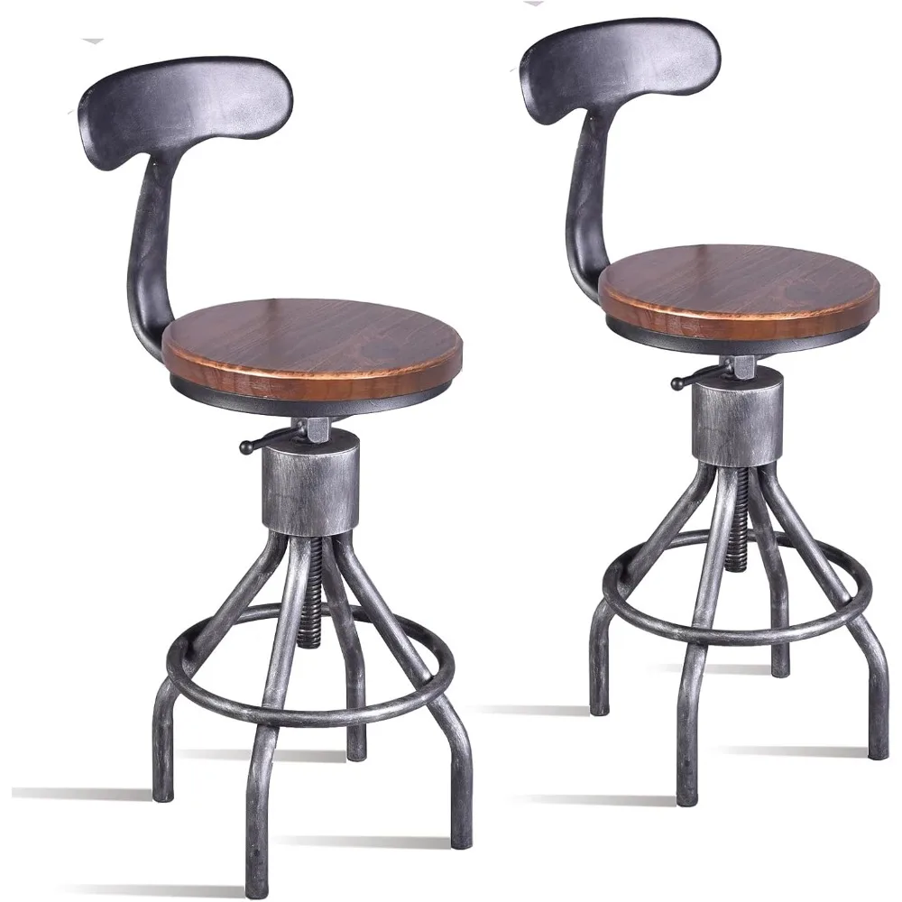 Taburete de bar ajustable vintage industrial con base de hierro fundido, altura de mostrador de cocina, silla giratoria con respaldo