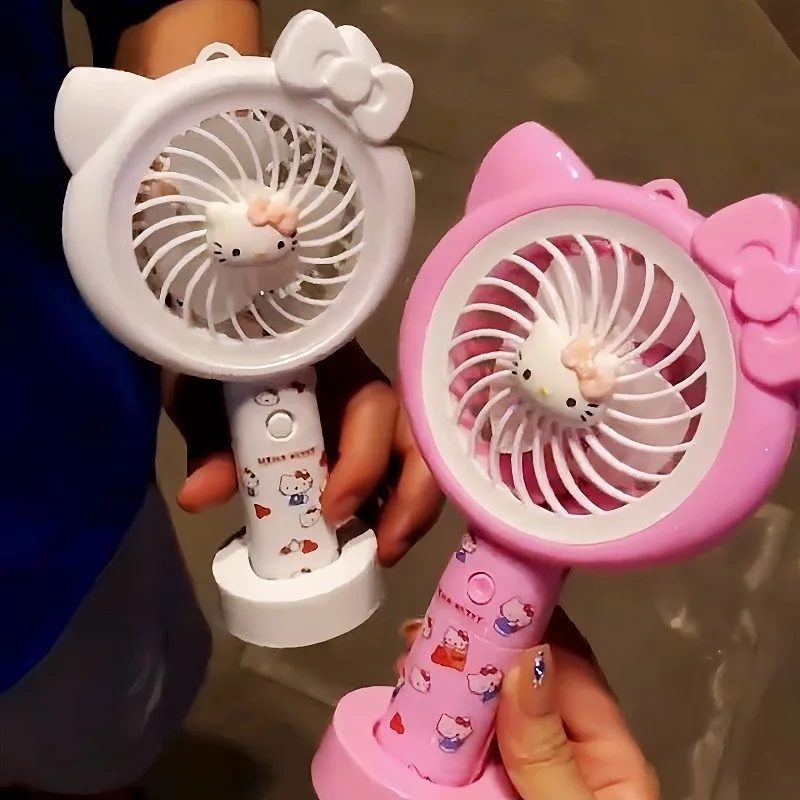 Kawaii أنيمي مرحبا كيتي مروحة صغيرة مع ضوء Kt لطيف الكرتون USB شحن مروحة السفر المحمولة مروحة يدوية لعب الفتيات الاطفال هدية