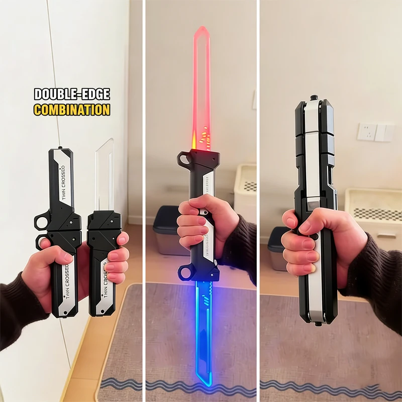 Doppelblattiges Lichtschwertspielzeug mit Licht, 2-in-1-Schwertspielzeug, Leuchtstab, Cosplay, Rollenspiel, interaktive Spiele für Erwachsene, Kinder, Jungen