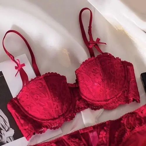 Imagen 2 del producto Sujetador ajustable con escote en V profundo y flores, Push Up, a prueba de golpes, de encaje, lencería antiflacidez, ropa interior para mujeres y niñas