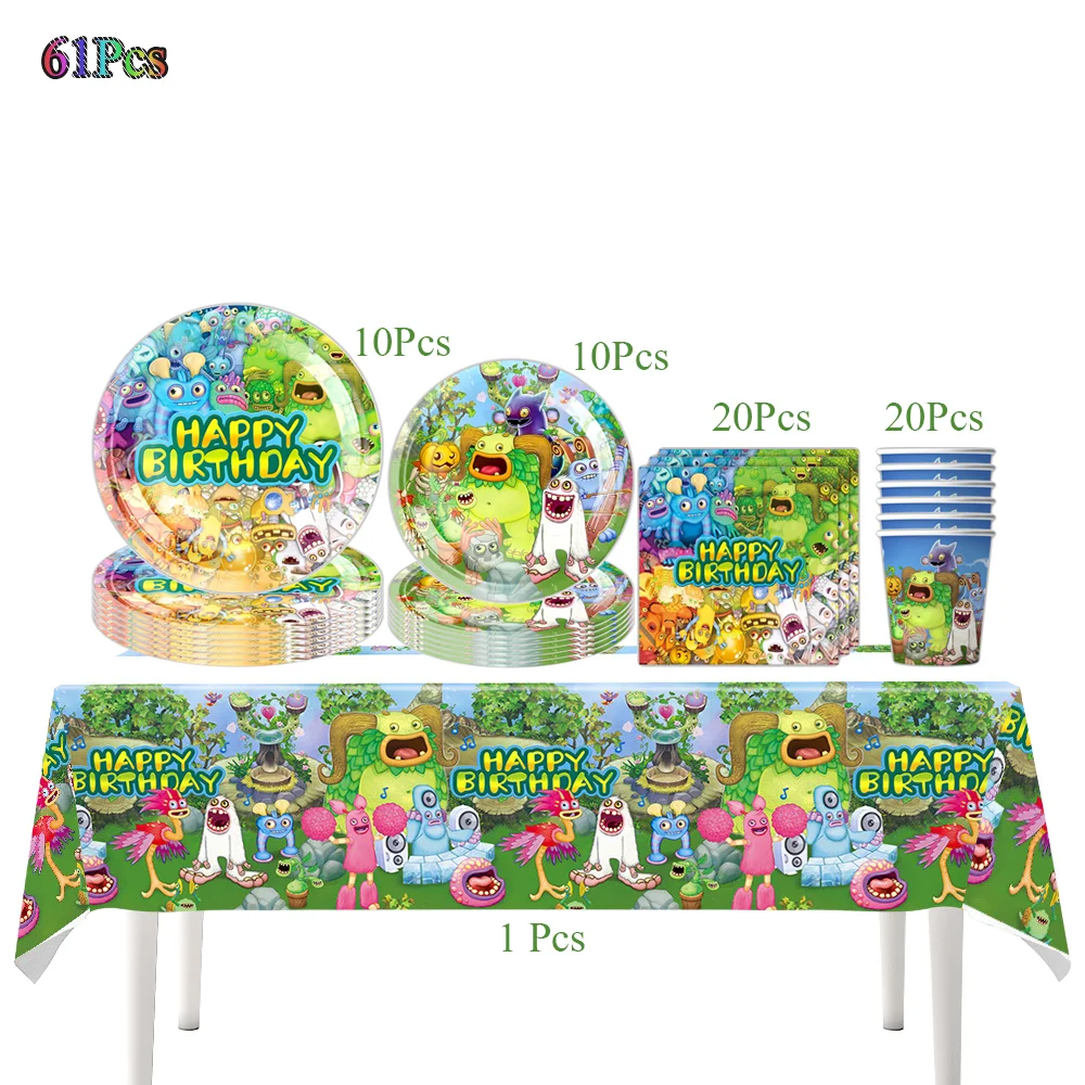 My Singing Monsters Birthday Party Decorations Disposable Tableware Cup Plate Napkins Tablecloth Kids Music Game Party Supplies