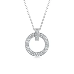 M-JAJA Full Moissanite Necklace D Color Round Pendant 18K White Gold Plated Adjustable 925 Sterling Silver Diamond Chain Jewelry