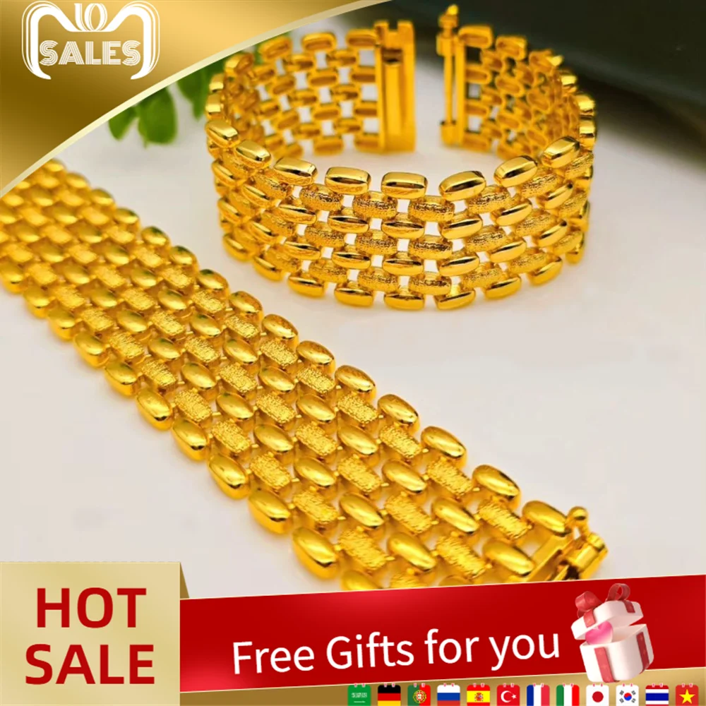 

Luxury Dubai Multi Layer Gold Plated Bracelet 21k Gold Color Elegant Wrap Bangles Arabic Women Chic Wedding Party Jewelry