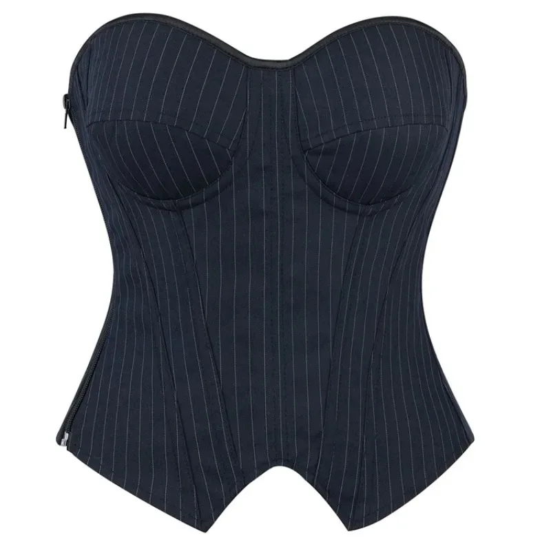

Модный женский корсет, топ в полоску, офисное женское бюстье на шнуровке, корректирующее белье на косточках, готический корсет на шнуровке