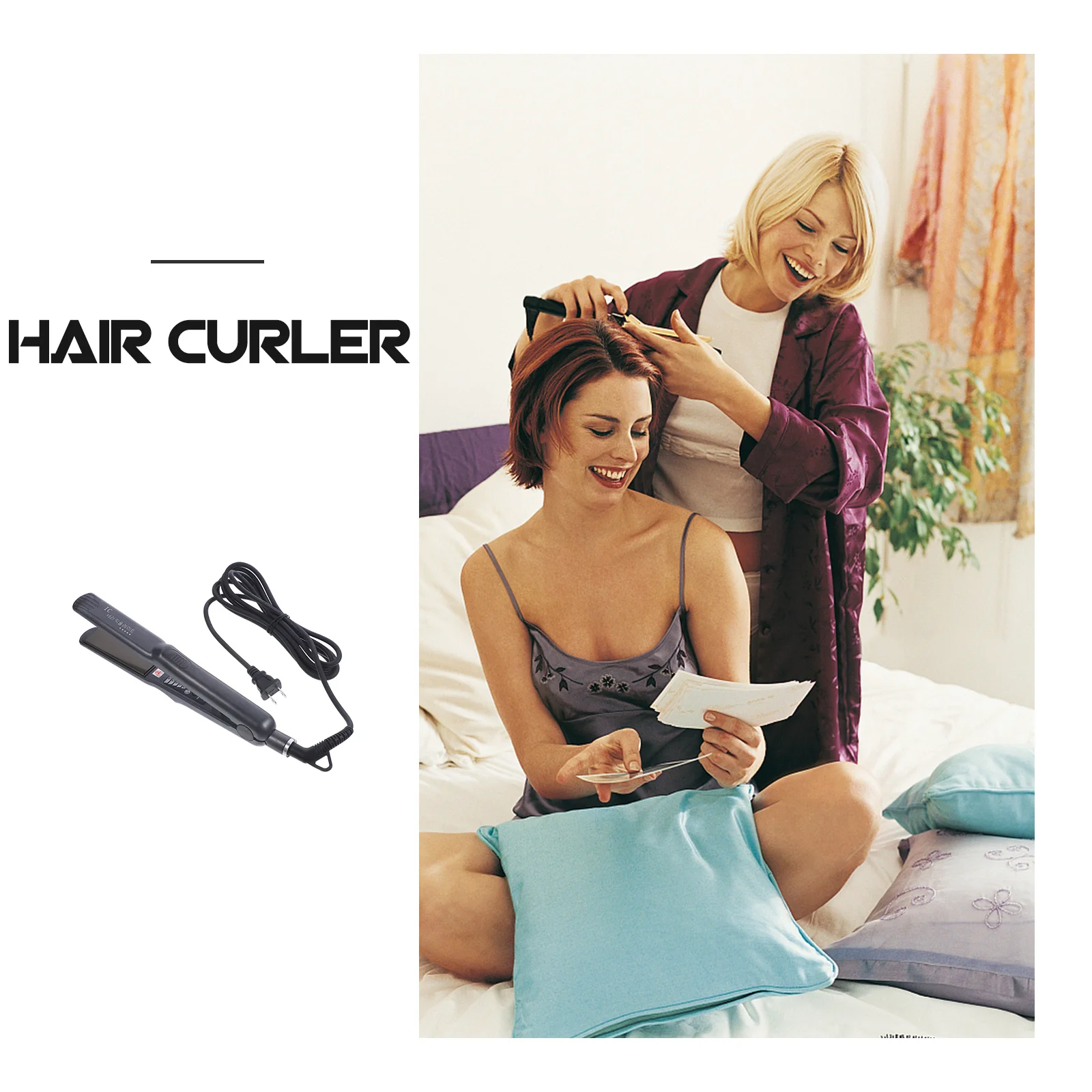 

Portable Hair Straightener Electric Splint Dual-Use Curling Iron Rapid Heating Comfortable Operation 360 Rotating Cord Us Plug