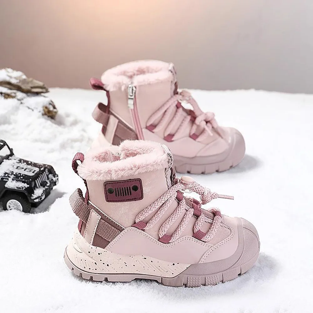 

Children‘s PU Leather Windproof Rabbit Fur Winter Boots Kid's Snow Boots Anti-slippery Plush Boots Boys Casual Girl Snow Boots