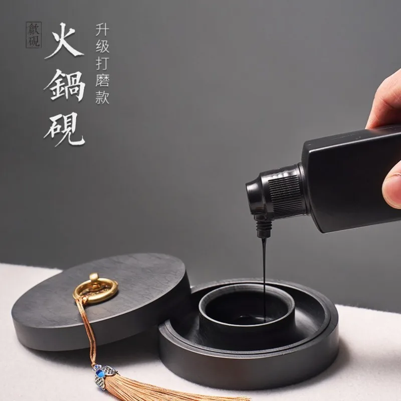 Hot Pot Ink stone mit Deckel für chinesische Kalligraphie Sumi Zeichnung Kanji Tinte hoch feuchtigkeit spendende Naturstein wellig 3 