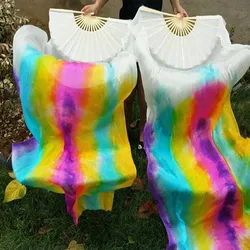 100% Silk Veil Belly Dance Dancing Hand Tie Dye Fan Veils 1.8m Length For Women Adults Professiona Props Stage Show Performance