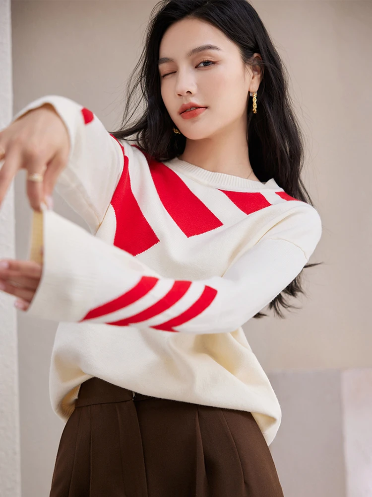 Vintage O-neck Striped Knitted Sweater Women Autumn New Fashion Streetwear Pullover Tops Casual Versatile Sweater