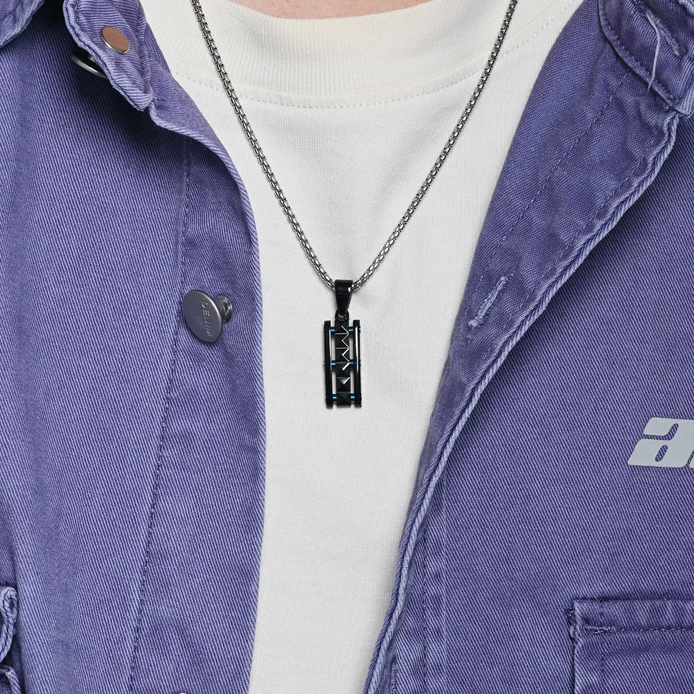 New Stainless Steel Pyramid Shape Two-color Combination Pendent Necklace for Men Fashion Jewelry