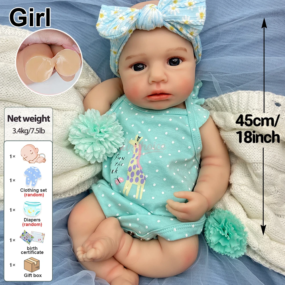 18 Zoll Open Mouth Loulou Vollsilikon Reborn Baby Mädchen Chubby Realistische Details Waschbare Neugeborene Puppe als Sammlergeschenk