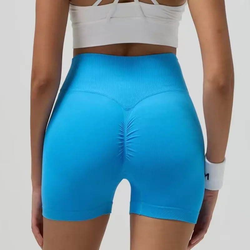 Sommerliche Damen-Yoga-Shorts mit hoher Taille, nahtlos, Po-formend, hochelastisch, atmungsaktiv, für Workout und als Biker-Shorts – Detail 12