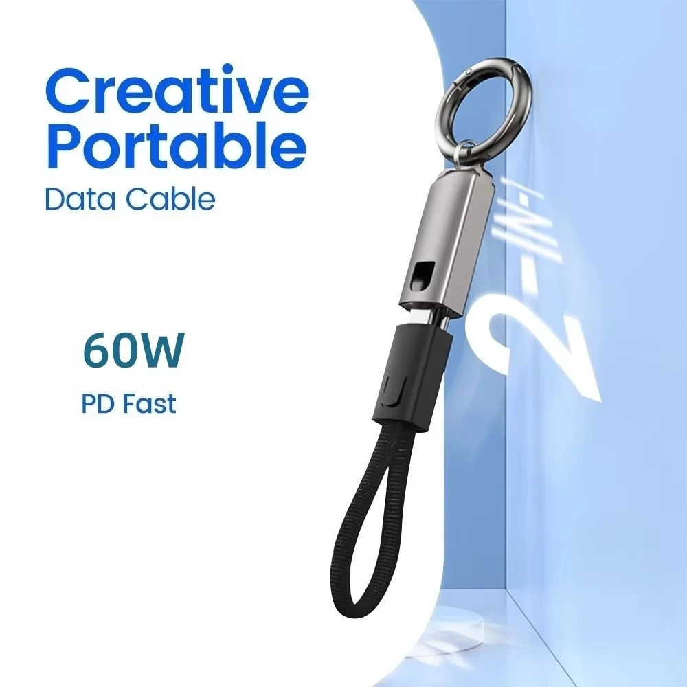 65W PD Fast Charging Cable USB C to Type C Short Charger Cord 10CM Short Keychain Design Cord For iPhone15 Samsung Xiaomi Huawei