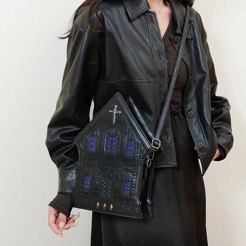 Готическая сумка через плечо с замком, 3D сумка-мессенджер в форме дома, креативный дизайн, сумка для Хэллоуина, модная уникальная женская сумка с принтом