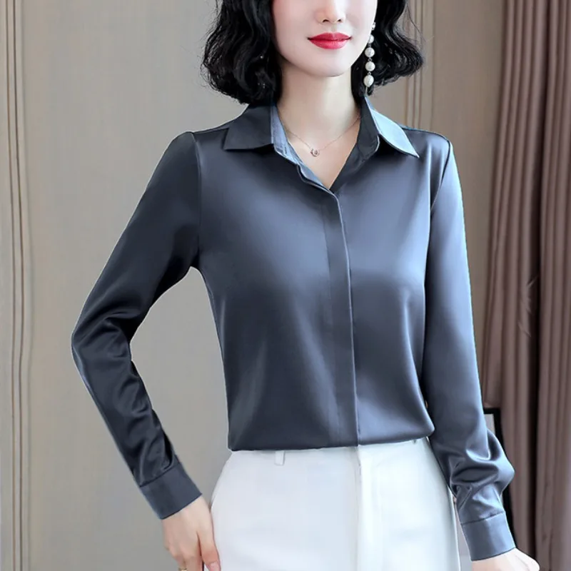 Ele Long Sve Silk irt für Damen Herbst Sle Hangzhou Mom's Authentische Seidenbluse mit geradem Schnitt und Knopfdetail