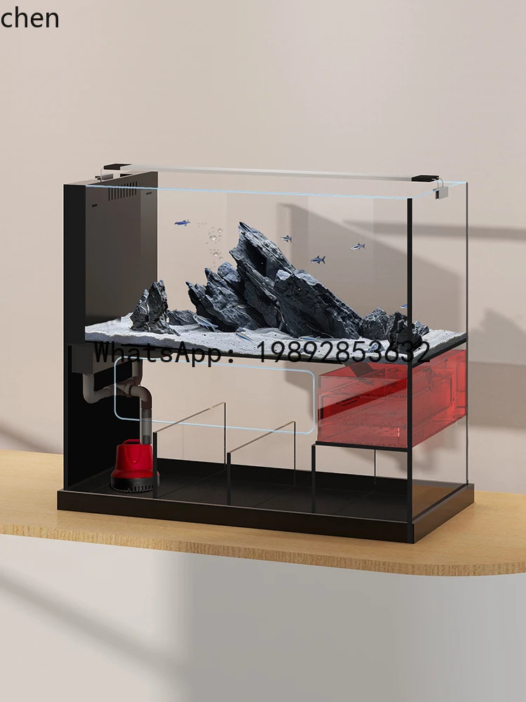 ecological stream integrated bottom filter water-free fish tank industrial wind ultra-white glass desktop tank
