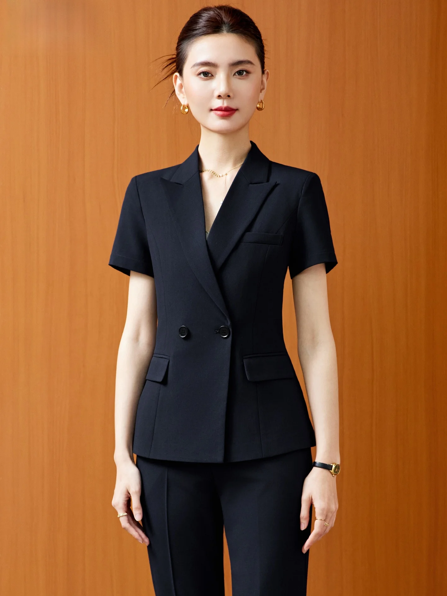 

Professional Short Sleeve Slim Fit Suit Set for Women Summer Thin High End Hotel Manager Jewelry Store Work Uniform Commute S...
