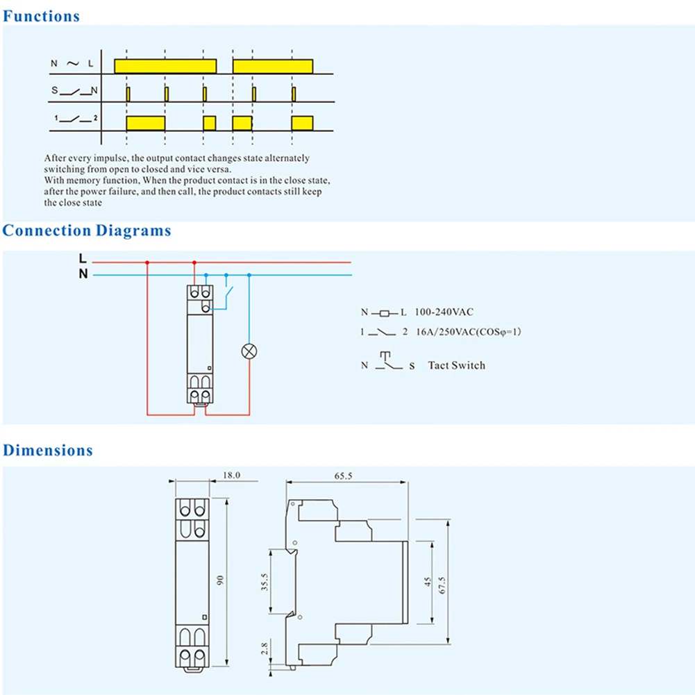 

Циклическое реле времени AUL006, вход 220В переменного тока, переключающий ток 20А, установка на DIN-рейку, импульсный таймер с функцией задержки включения