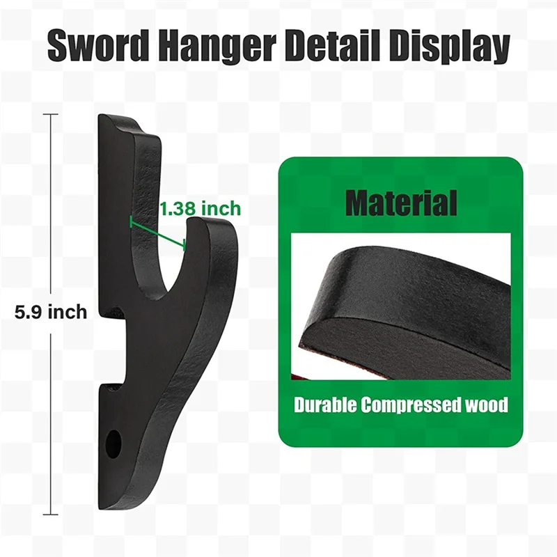 B60ASword Wall Mount 2/Set 1-Tier Hook Katana Holder Adjustable Display Hanger for Samurai Sword Tanto Rapier Cosplay Rack