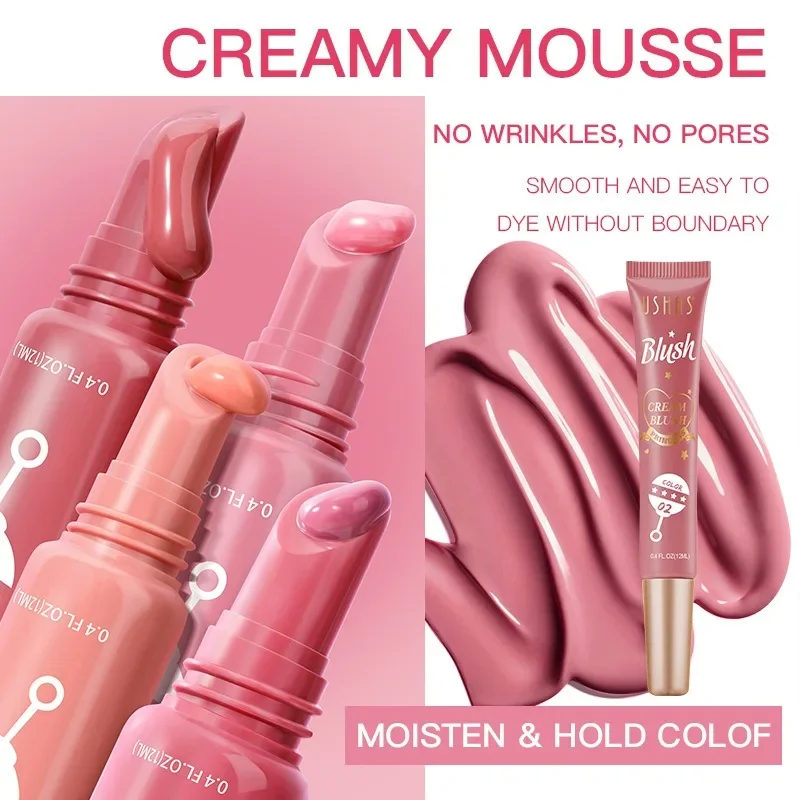 3-in-1 Long-Lasting Liquid Blush Facial Contouring น้ําหนักเบา Soft Cream Blush กันน้ํา Facial Blush Stick สําหรับ Cheek Eye Lip