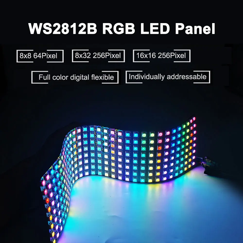 WS2812B Individually Addressable LED Panel Digital Flexible 5050 RGB Matrix Screen Module Light DC5V 8x8 16x16 8x32  64/256Pixel