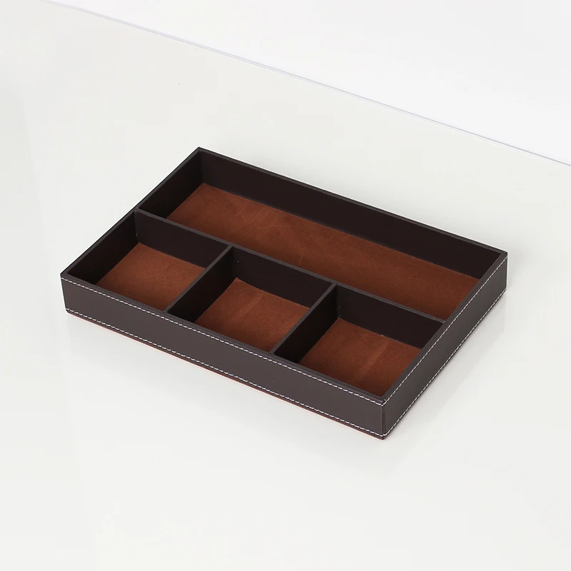 Large Capacity Containers Leather Desktop Organizer Box Keys Document Storage Tray Office Tabletop Stationery Organizing
