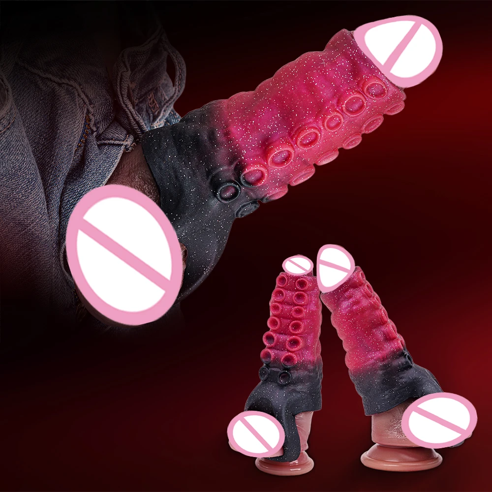 Silicone Octopus Dildo Penis Sleeve Hollow Dildo Adult Toys Sex Products Penis Enlargement Extender Male Delayed Ejaculation 18+ - view 2