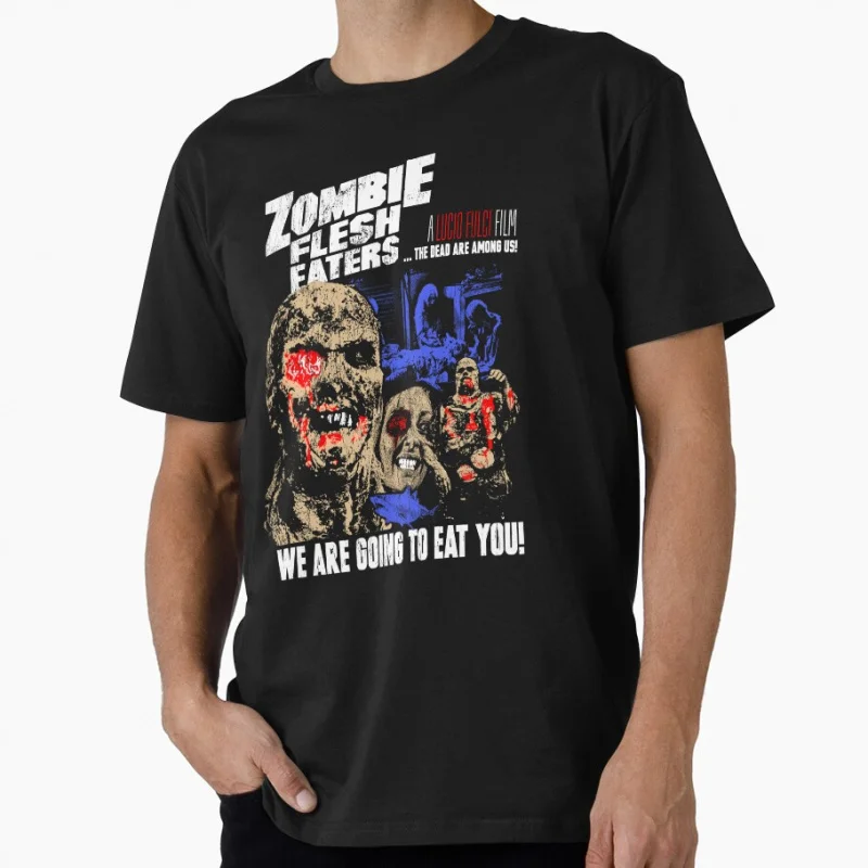 

Zombie Flesh Eaters Lucio Fulci Horror films Scary Halloween Gift t shirt for fans Large size Tops 100% cotton Printed Clothes