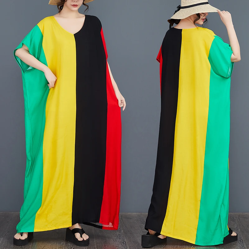 Grote maat katoen zijde print losse Batwing Sve Dr zomer Vaion jurk zachte V-Ne rechte snit dames Faion Dr