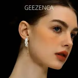 GEEZENCA 925 Sterling Silver Two Tone Quill Pen Ink Earrings For Women Vintage Artistic Unique Chic Earring 2024 New Party Gift